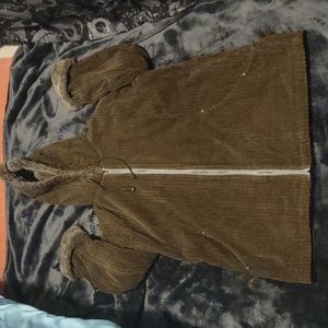 Brown corduroy fur trimmed coat